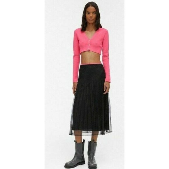 Helmut Lang Sheer Mesh Black & Pink Pleated Skirt